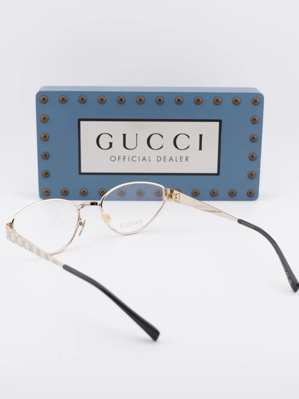 Gucci GG1853O 001 Cat Eye Eyeglasses 54mm - Gold with GG Pattern